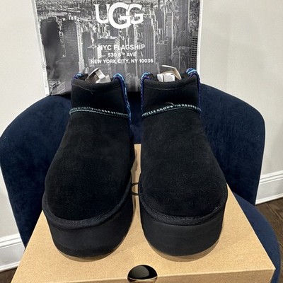 UGG Classic Ultra Mini Braid Plat Suede Bootie Black Womens US 9 1138491