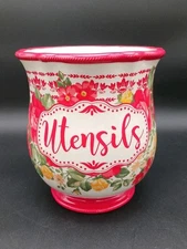 Pioneer Woman Vintage Stoneware Utensil Holder Farmhouse Red Florals Gorgeous 