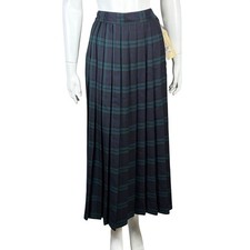 Vintage Michele Tartan Plaid Pleated Midi Skirt Size 12 Blue Green Preppy