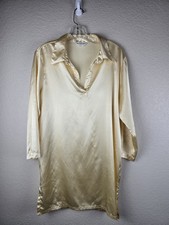 Natori Nightgown Tunic Top Medium M Vintage Pale Yellow Polyester Satin Chemise
