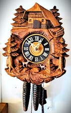 Antique Little Elks & Mountains Pine Trees 1 Day Cuckoo Clock