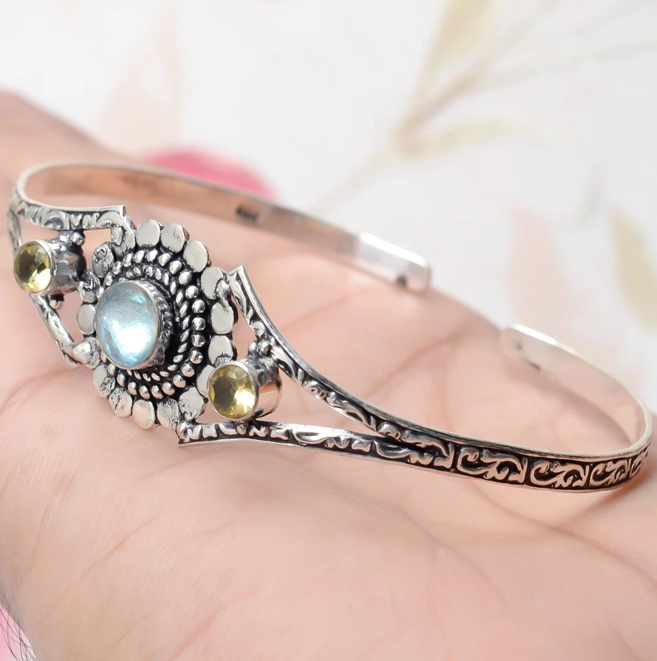 Bracciale in argento sterling 925 con topazio citrino e pietra preziosa... - Immagine 2 di 4