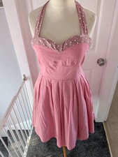 Vintage Lindy Bop Halter Neck Dress Size 18 Pink