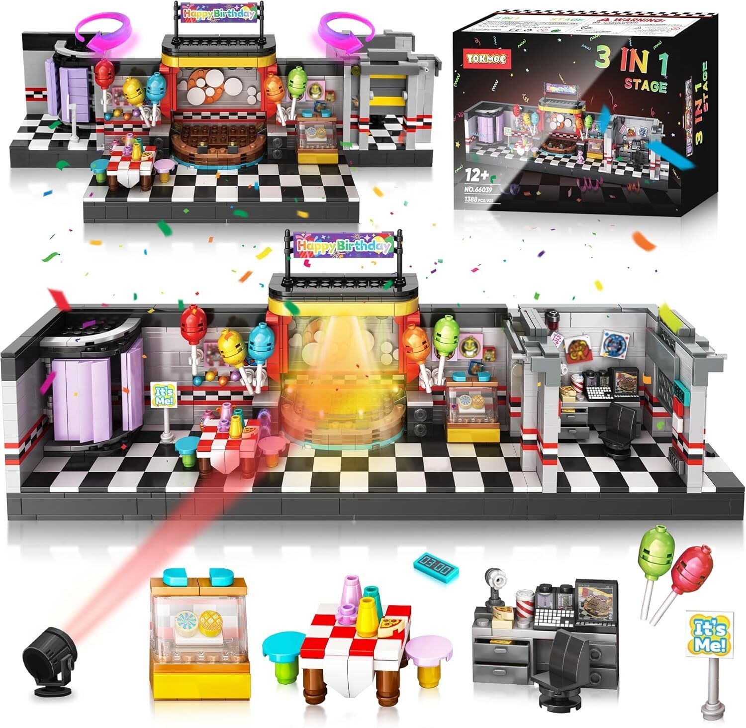 Bloques de construcción de etapa de violación de seguridad Five Nights at Freddy's FNAF 1388 PIEZAS SIN USAR, EN CAJA