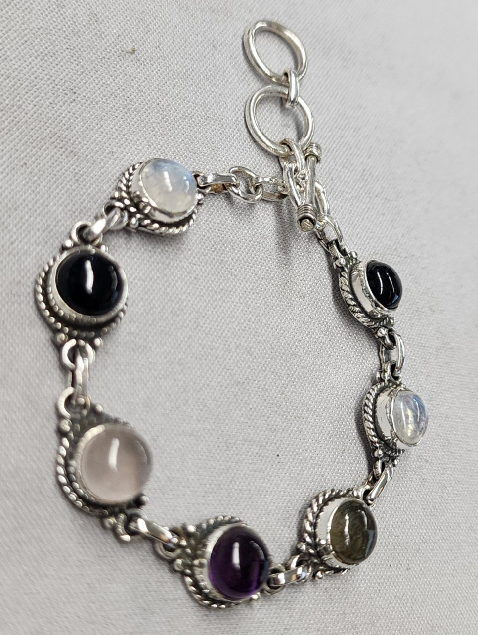 Oval Multi Stone Toggle Sterling Silver Bracelet … - image 2