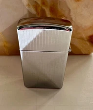 Zippo Slim High Polish Chrome w/ Engraving Window -Working w/New Flint