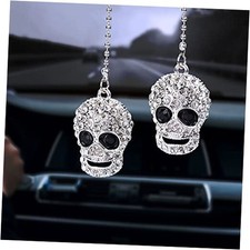 OIIKI Bling Car Accessories, Crystal Rhinestone Diamond Skull Hanging Charm,