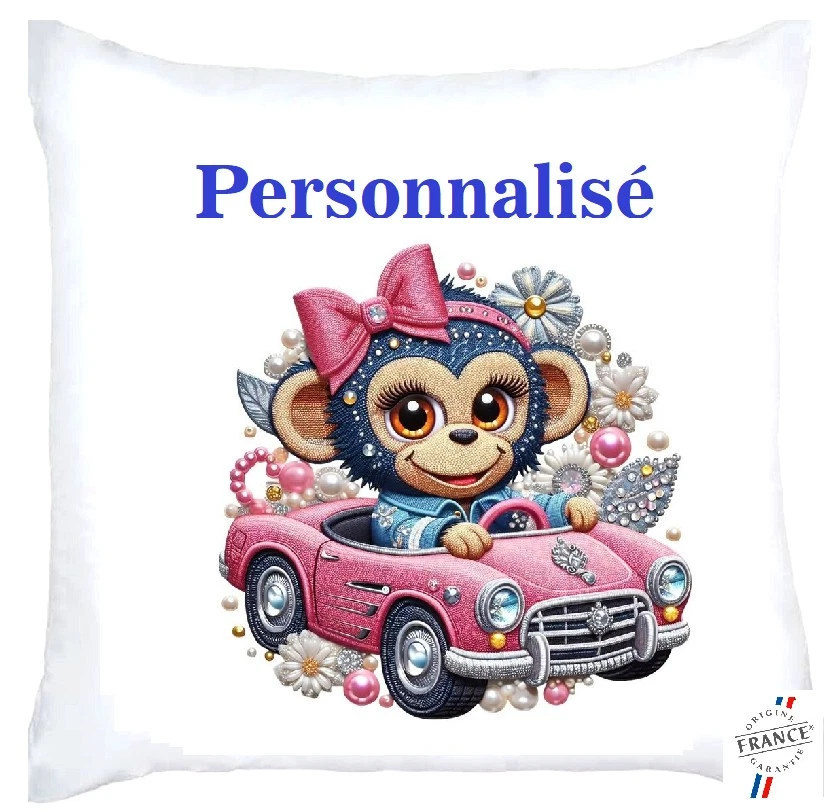 Housse de Coussin Singe. Personnalisé avec un prénom. - Photo 1/1
