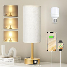 Gold Nightstand Bedroom Lamp - 3 Way Dimmable Bedside Lamp USB C a Charging Port