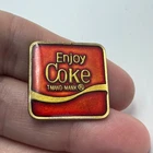 Vintage Coca Cola Enjoy Coke Red Gold Square Logo Advertising Lapel Pin