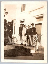 Vtg B W Snapshot WW2 Soldiers Army Officers  Mother On House Porch 1942