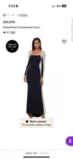 Xscape Women's Long Sleeve Embellished Colorblocked Gown