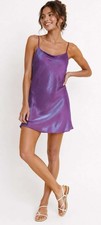 NWT Forever21 S 4 6 Purple Iridescent Cami Mini Slip Dress Adjustable Straps