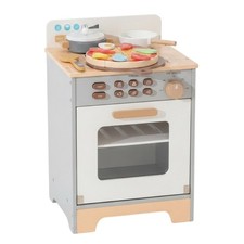 Compact Wooden Play Oven Pretend Cooking Oven White and Gray for Children