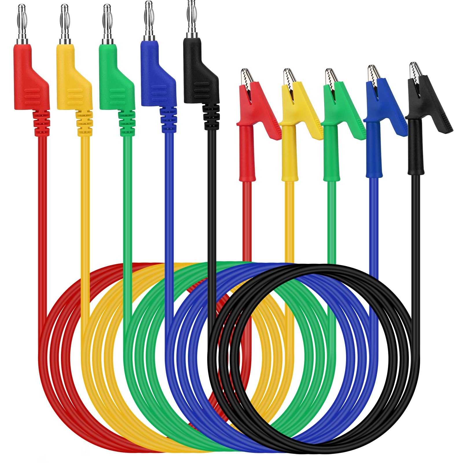 SWANLAKE 5Piece Banana Plug to Alligator Clip Test Leads, 1000V 15A 3.5ft/1M ...