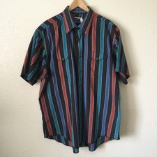 Vintage Wrangler Shirt 17.5 Neck XL Cowboy Cut Stripe X-Long Tails Pearl Snap