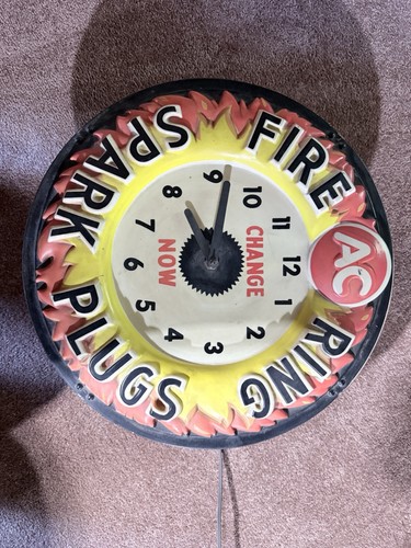 Vintage 16" AC Fire Ring Spark Plugs Advertising Lighted Vacuform Plastic Clock