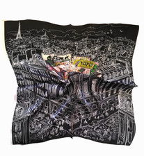 21"X21"Black Garden Print Pure Mulberry Satin Silk12momme Scarf 53x53cm5-162