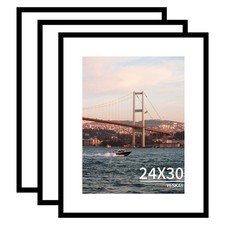 24x30 Picture Frame 3 Pack - Black Poster Frame Display Pictures 18x24 with M...