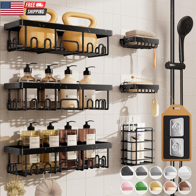 Shower Caddy 6-Pack, Advanced Rustproof Design, No Drilling Adhesive Shelves, Ra