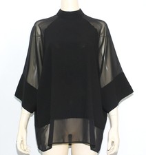 ASOS Design Black Oversize Blouse Mock Neck Sheer Wide 3/4 Sleeve Size 6