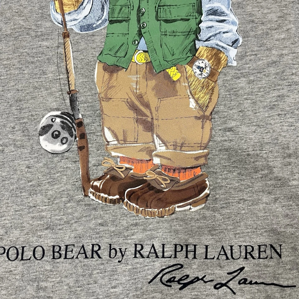 Polo Ralph Lauren Polo Bear T-Shirt Size 2XB Gray Fisherman Outdoors Sports Tee - Image 4 of 4