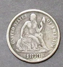 1873 closed 3 Seated Liberty Dime Pleasing VF