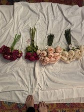 Artificial peony flower bouquet bundle. Fabric pink white burgundy mixed colors