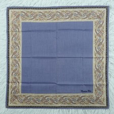 Vintage CHRISTAIN DIOR Blue Cotton Mini Scarf Pocket Square 18"x18.5" Q695