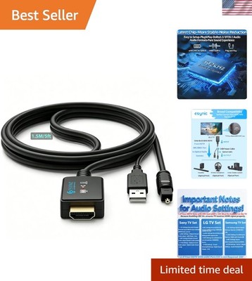 5 ft Professional eARC to Optical Converter - Advanced Audio Quality Extractor