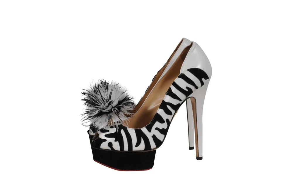 Zapatos de salón Charlotte Olympia para mujer Zelda plataforma cebra EE. UU. 7,5 UE 37,5 cuero blanco Foto 4 de 4