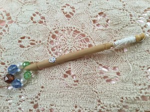 Vintage wood lace bobbin bead spangle Thin wooden bobbin spangled with beads