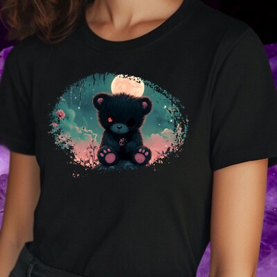 T-Shirt Frauen Kawaii Gothic Teddybär Motiv Baumwolle Größe S bis 3XL