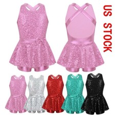 Kids Girls Sequined Tutus Modern Latin Jazz Dance Dresses Performance Costume