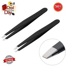 Eyebrow Tweezers Slanted Tip Stainless Steel hair Beauty Tweezer Manicure -Black