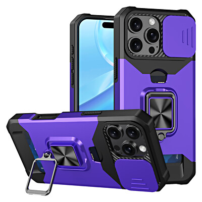 For iPhone 16 Pro Max/16e 2025 Card Holder Ring Rugged Stand Case+Camera Cover