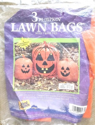 New Vintage 3pk Halloween Jack O Lantern Pumpkin Lawn Bags Fun World
