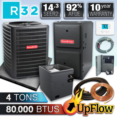 Goodman 4 Ton 14.3 SEER2 80K BTU 92% Upflow Gas Furnace & R32 AC Split System