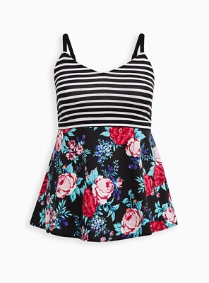 Torrid Babydoll Mix Super Soft And Poplin V-Neck Cami Black 00 M L 10 #G82537