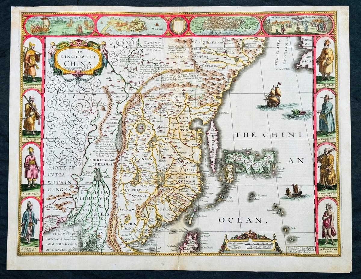 大型作品　西洋古地図　1676年 J. Speed「Lyncolne」 1626 (1676) John Speed Antique Map of China - Island of Korea