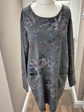 Diverse Made In Italy Tunic Jersey Grey Floral One Size 95%cotton Blend Casual