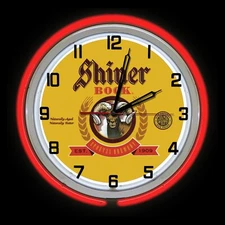 Shiner Bock Beer Sign 19" Red Double Neon Clock Texas Brewery
