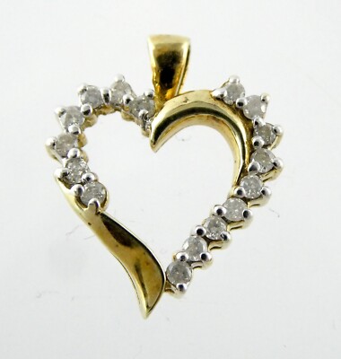 M Designer 10k Gelbgold und Diamant Herz Anhänger 1,5g 1/8tw 0,75 Zoll lang