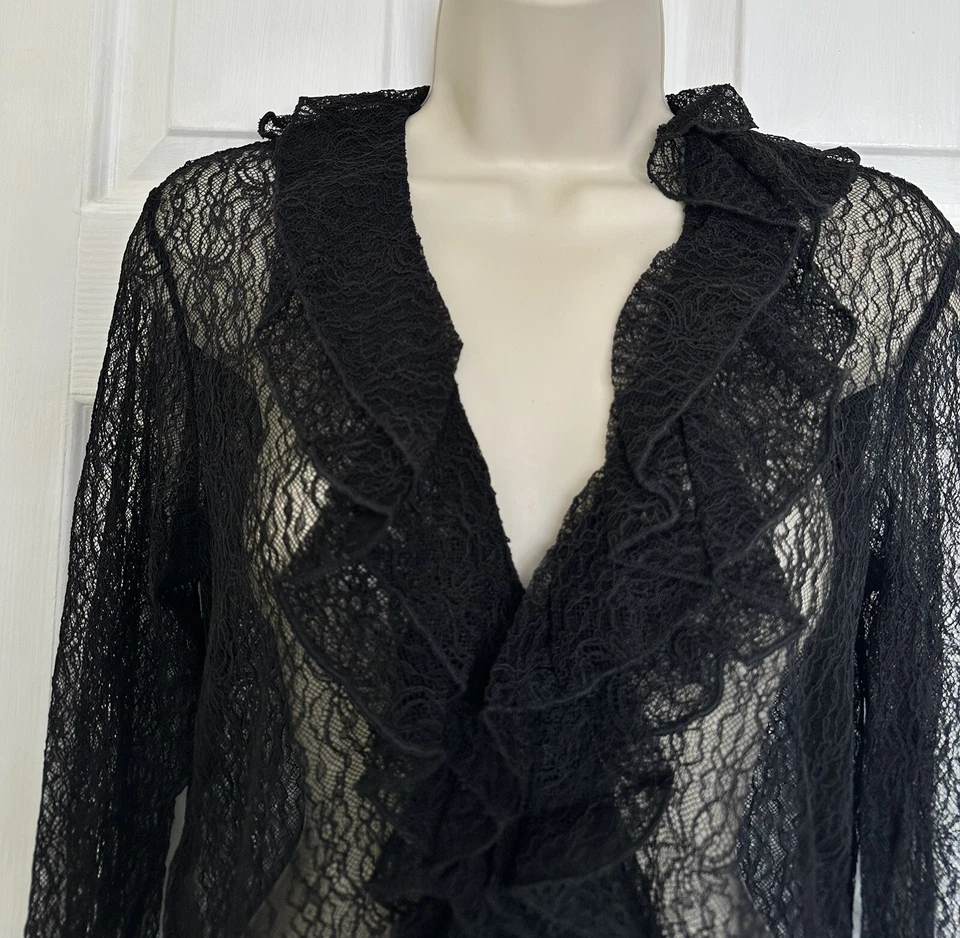 Nuevo con etiquetas Mango Mujer Reino Unido 10 Negro Encaje LS Botón con Volantes Monique Blusa Prenda para el torso Envío Gratuito Foto 2 de 4