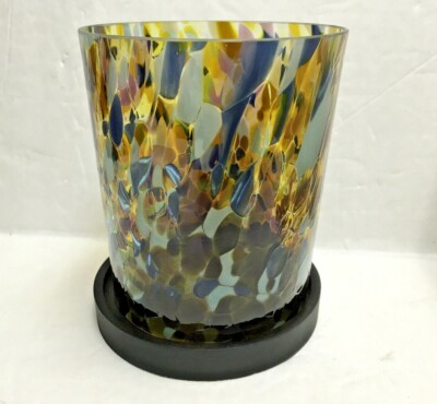 DIPTYQUE CANDLE HOLDER  LE BAZAR DU TRENTE QUATRE COLORFUL W/BLK BASE 5'' X4'' NEW
