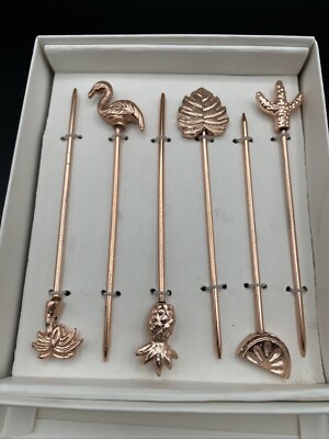 Cocktail Picks Or Martini Picks Set Of 6 Rose Gold Colored Metal Toothpicks