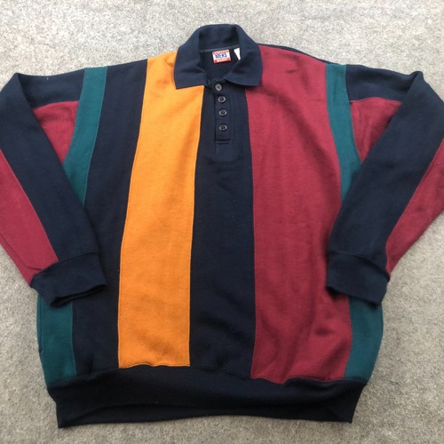 Vintage Athletic Works Sweatshirt Mens Medium Red Blue Yellow Collared Fleece - 第 2/10 張圖片