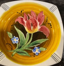 Vintage Italy Pottery Hand Painted  Ashtray Trinket Floral