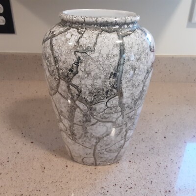 Mid-Century Grey/White/Silver Finish Scheurich Vase 504-30 W 
