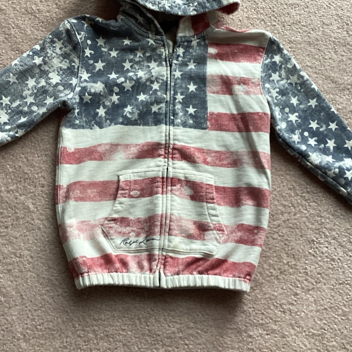 RALPH LAUREN UNISEX KIDS ZIP FRONT HOODIE, 5, STARS AND STRIPES